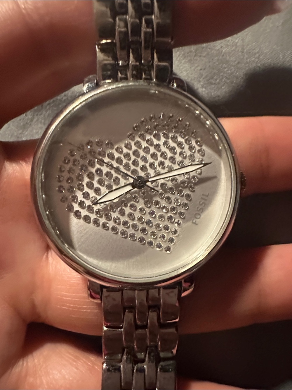 Fossil Silver Crystal Heart Dial Women's Bracelet Watch - Picture 2 of 3